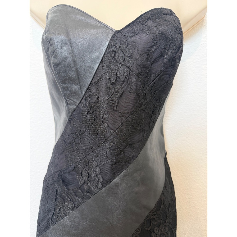 David Howard Y2K Strapless Sweetheart Neck Lace Faux Leather Goth Dress S - Picture 3 of 8